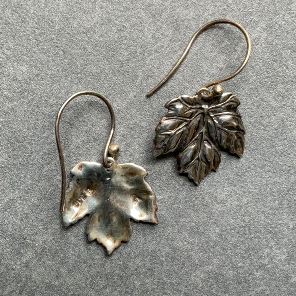 Sterling Silver Leaf Earrings - Picture 4 of 4